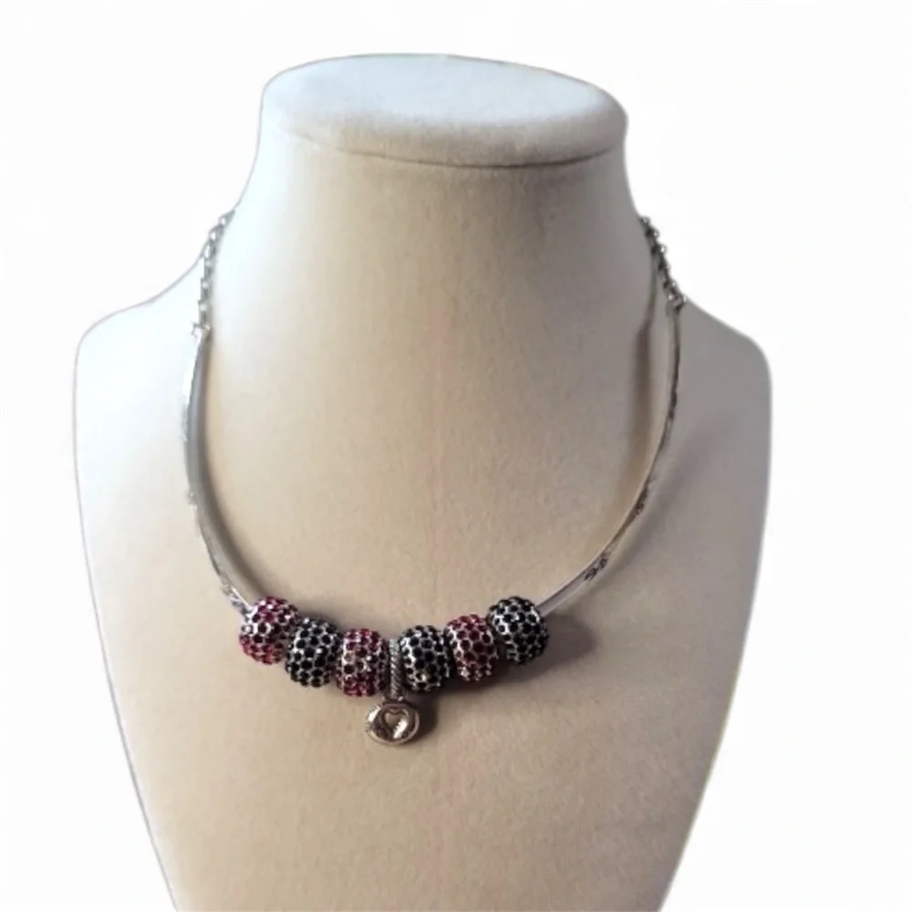 Brighton Monogram Choker Necklace +7 Charms (6 beads & 1 heart) - Silver EUC